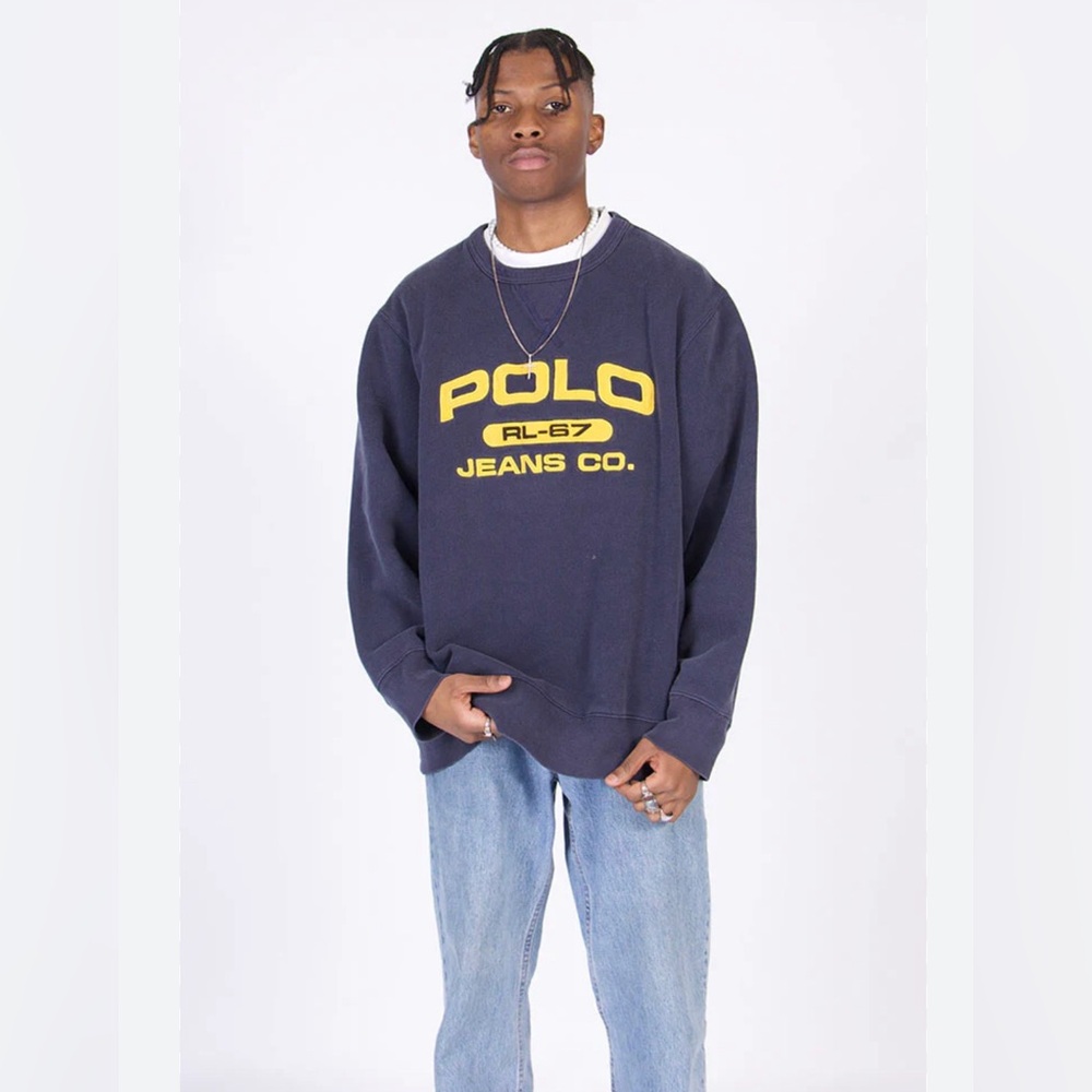 Vintage 90s Polo Jean company Ralph Lauren Blue Wash  Crewneck Sweater Size M